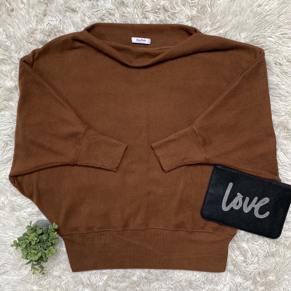 Jenny Boston Ribbed Dolman Top 💗 Brown - Picture 2 of 12